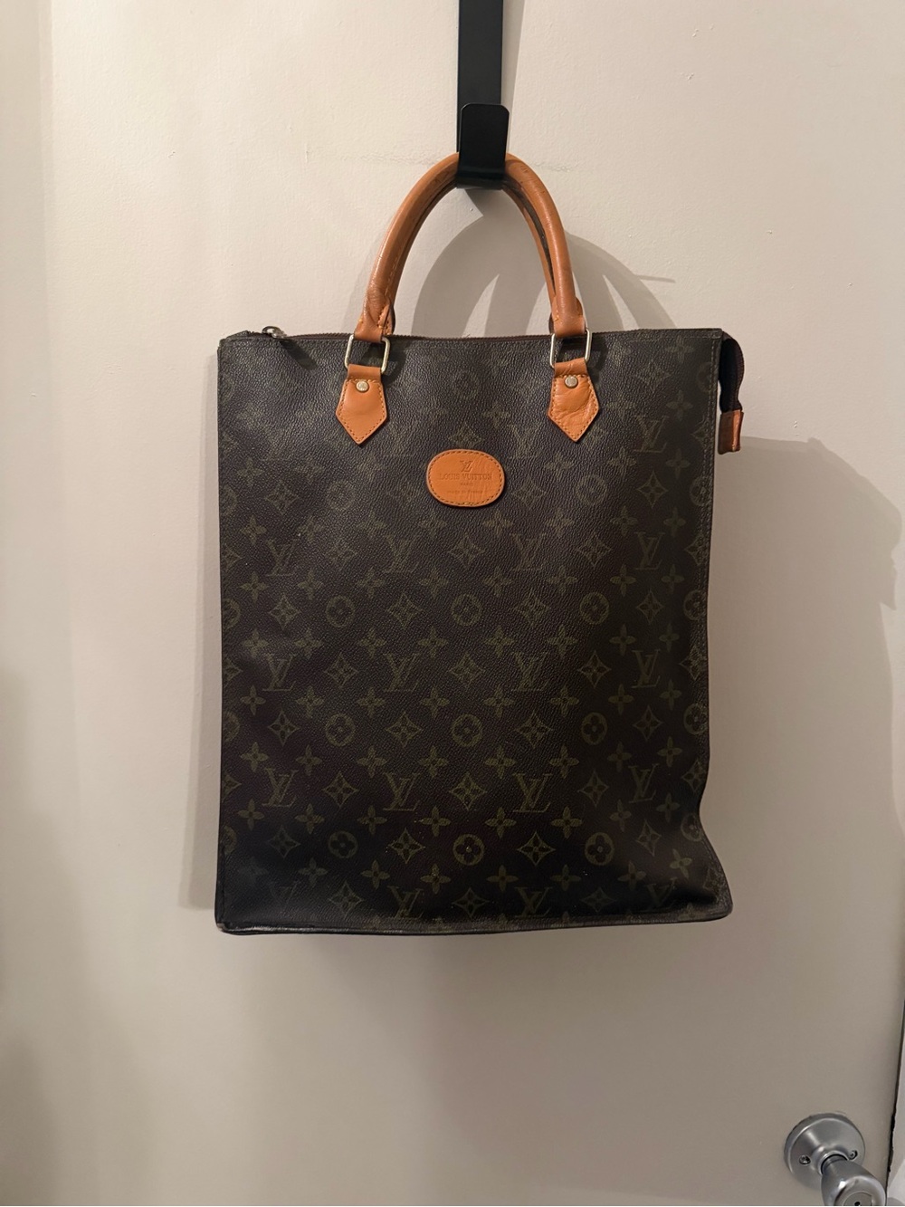 Louis Vuitton Monogram Vertical Tote in Dark Brown with Tan Handles
